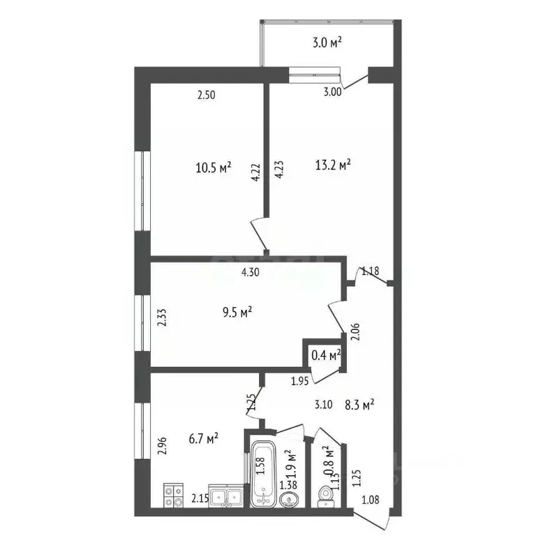 3-к кв. Калининградская область, Светлый Заводская ул., 8 (52.1 м) - Фото 1