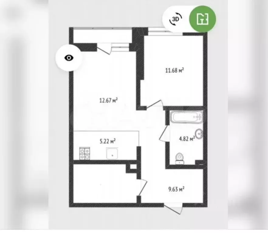 1-к кв. Тюменская область, Тюмень ДОК мкр, ул. Воронинская, 47 (51.2 ... - Фото 2