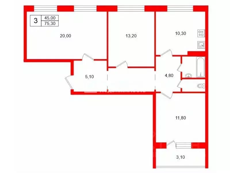 3-к кв. Санкт-Петербург Малая Балканская ул., 36К1 (75.3 м) - Фото 2