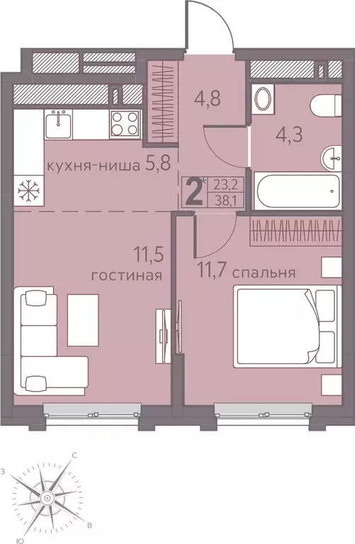 2-комнатная квартира: Пермь, Серебристая улица, 5 (38.1 м) - Фото 0