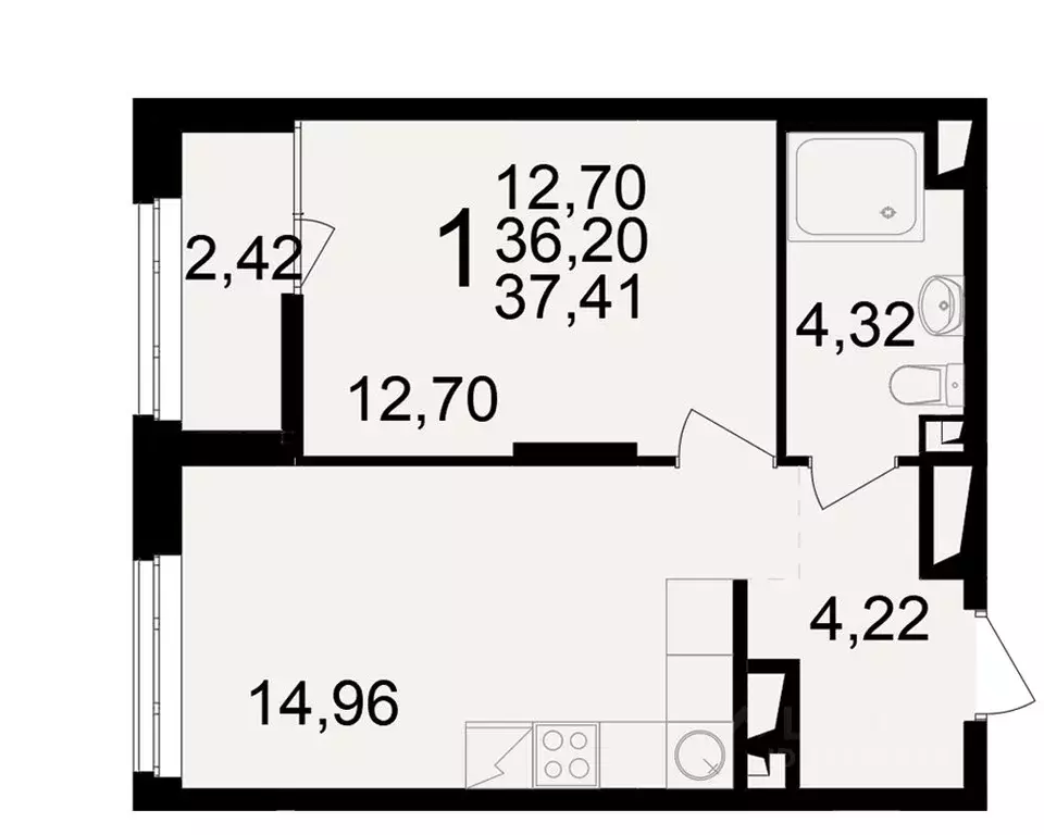 1-к кв. Рязанская область, Рязань ул. Чкалова (36.2 м) - Фото 1