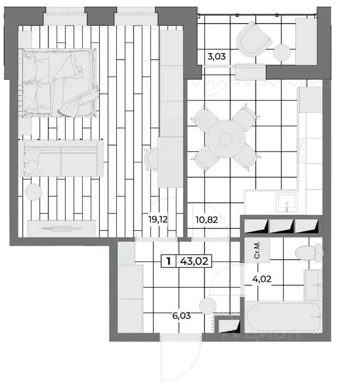 1-к кв. Орловская область, Орел Мясокомбинат мкр,  (41.51 м) - Фото 0