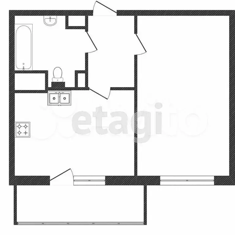 1-к. квартира, 42,4 м, 1/5 эт. - Фото 0