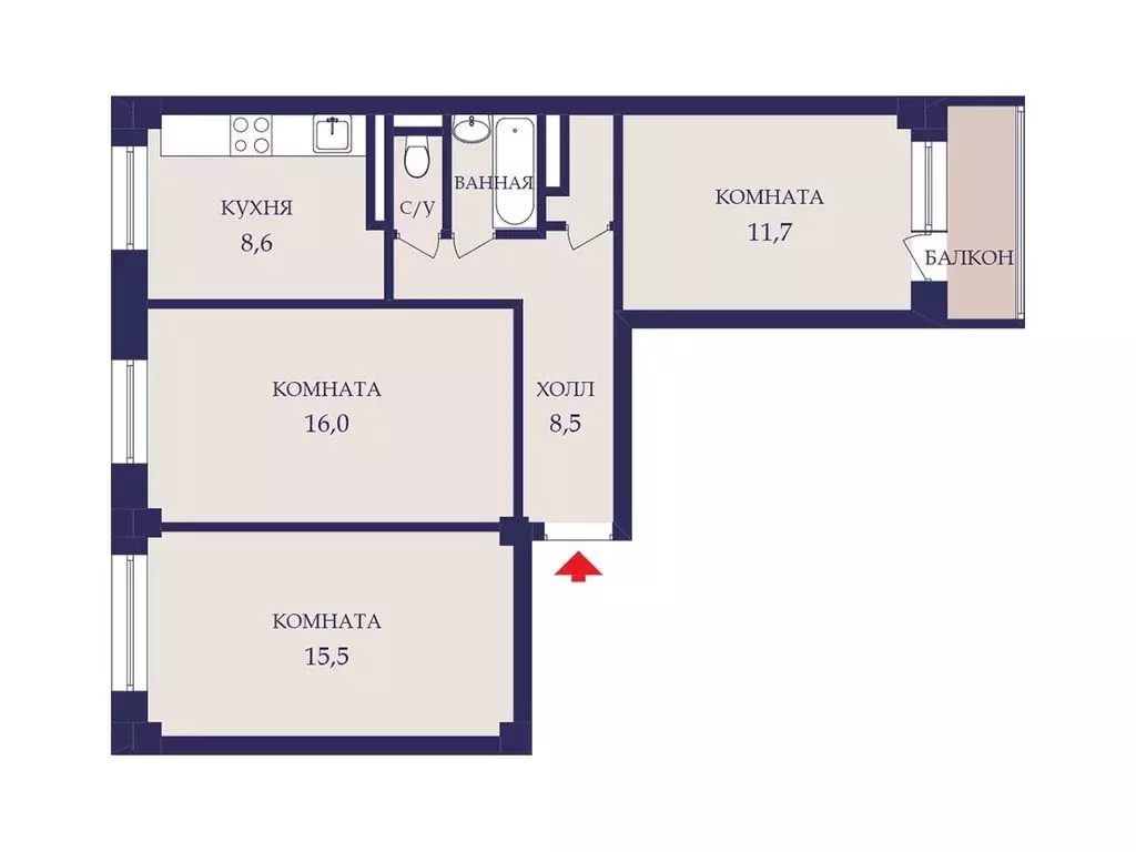 3-к кв. Красноярский край, Красноярск ул. Ады Лебедевой, 149 (65.0 м) - Фото 2