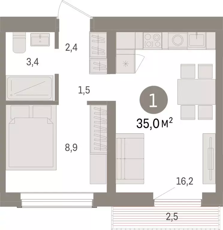 1-комнатная квартира: Новосибирск, улица Аэропорт (35 м) - Фото 0