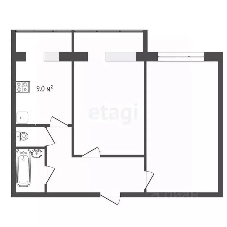 2-к кв. Ханты-Мансийский АО, Сургут ул. Гагарина, 32 (55.3 м) - Фото 1