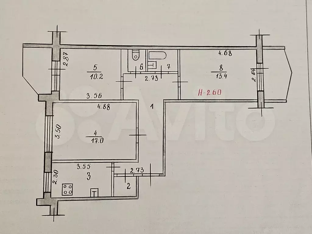 3-к. квартира, 68 м, 2/9 эт. - Фото 0