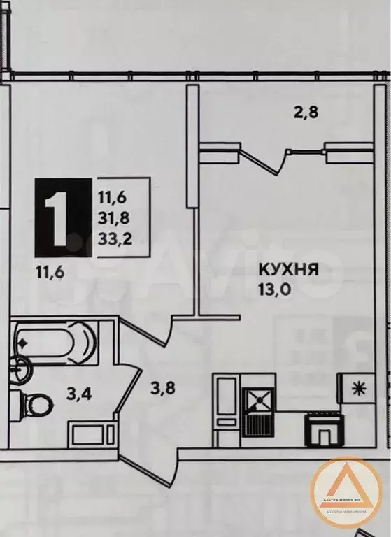 1-к. квартира, 32,2 м, 3/25 эт. - Фото 0