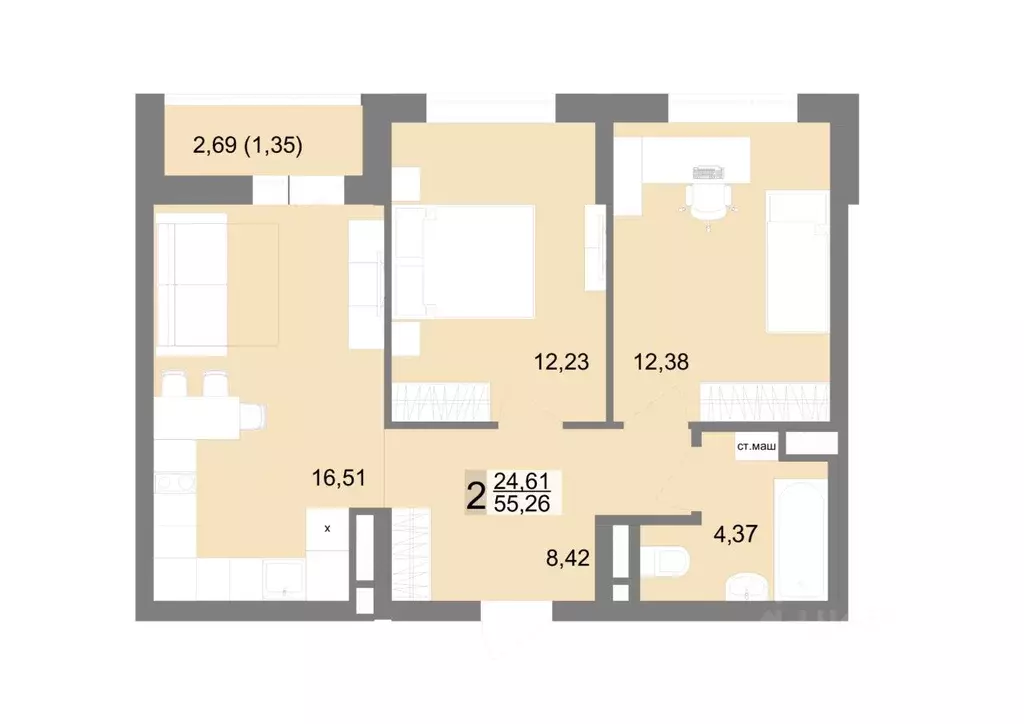 2-к кв. Свердловская область, Екатеринбург ул. Тенистая, 8с5 (55.26 м) - Фото 0