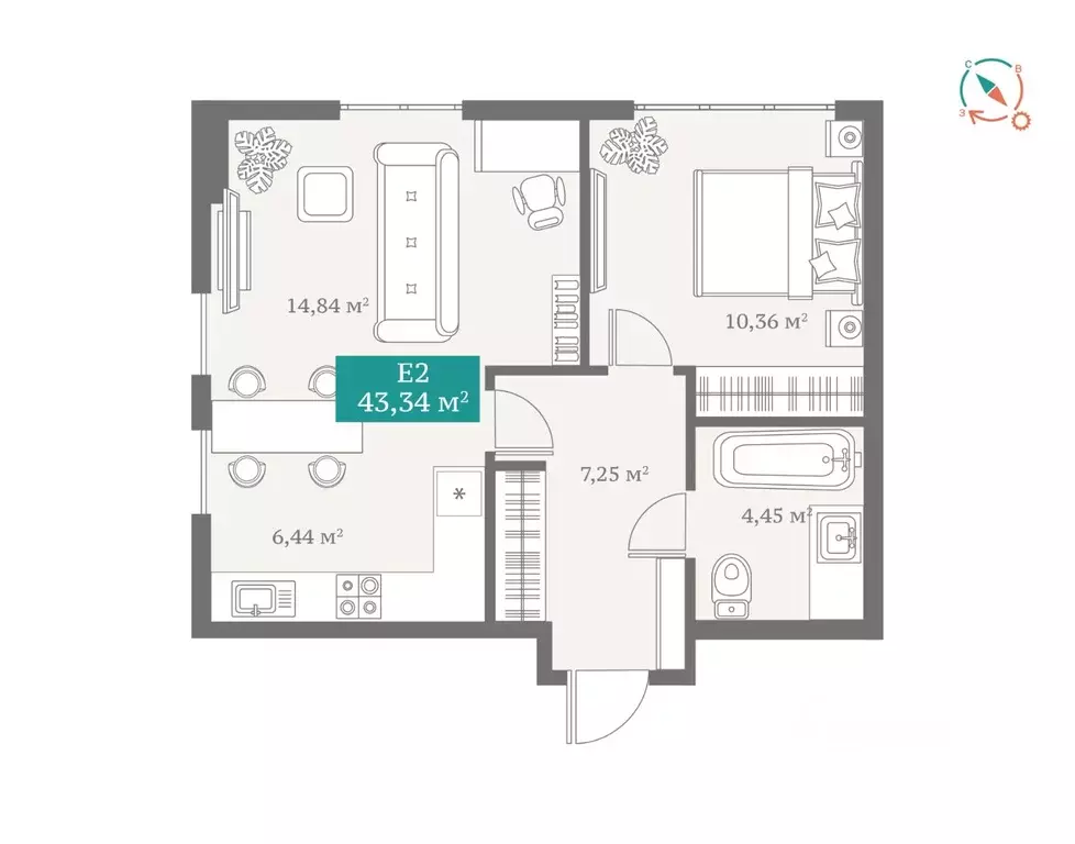 2-к кв. Тюменская область, Тюмень ул. Алматинская, 10 (43.34 м) - Фото 0