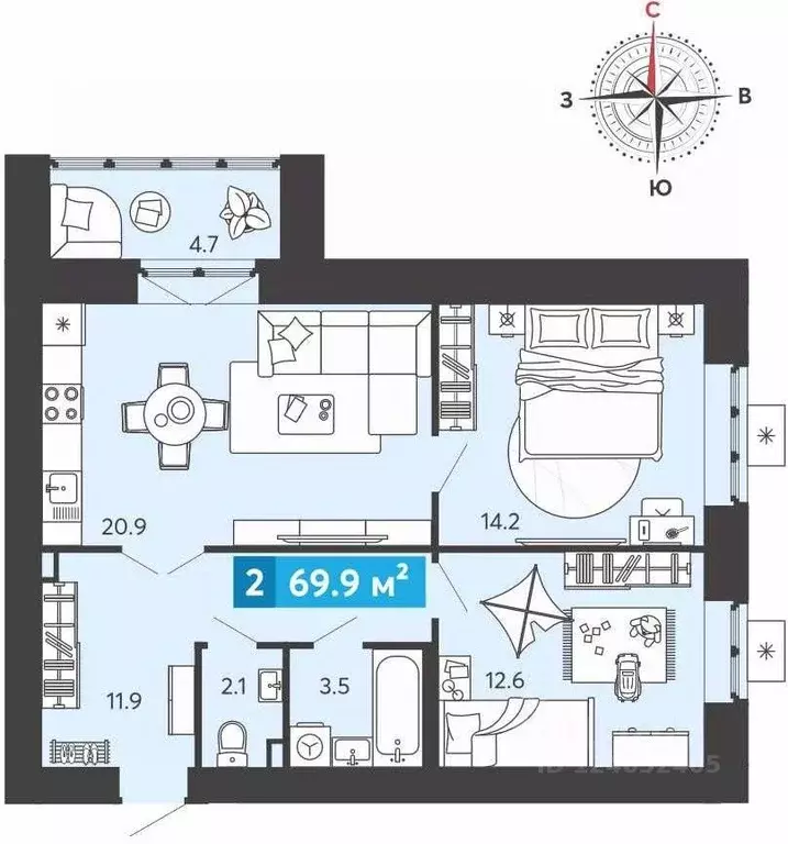 2-к кв. Пензенская область, Пензенский район, Засечный сельсовет, с. ... - Фото 1