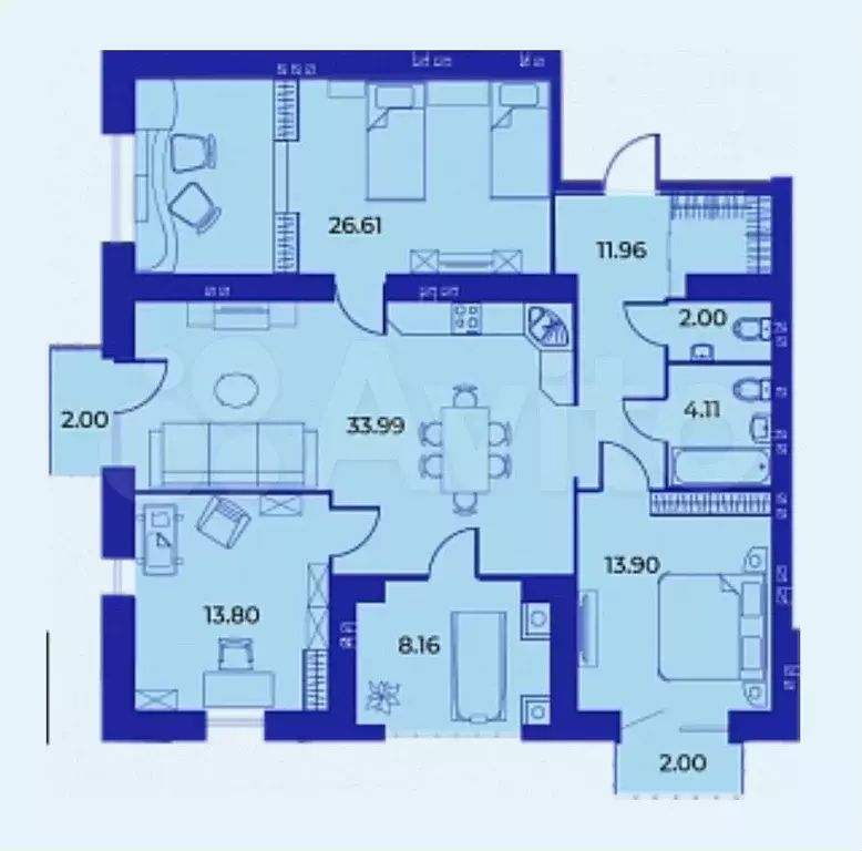 3-к. квартира, 115,1 м, 7/9 эт. - Фото 1