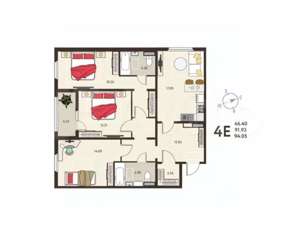 4-к кв. Курская область, Курск ул. Энгельса, 115 (94.1 м) - Фото 1