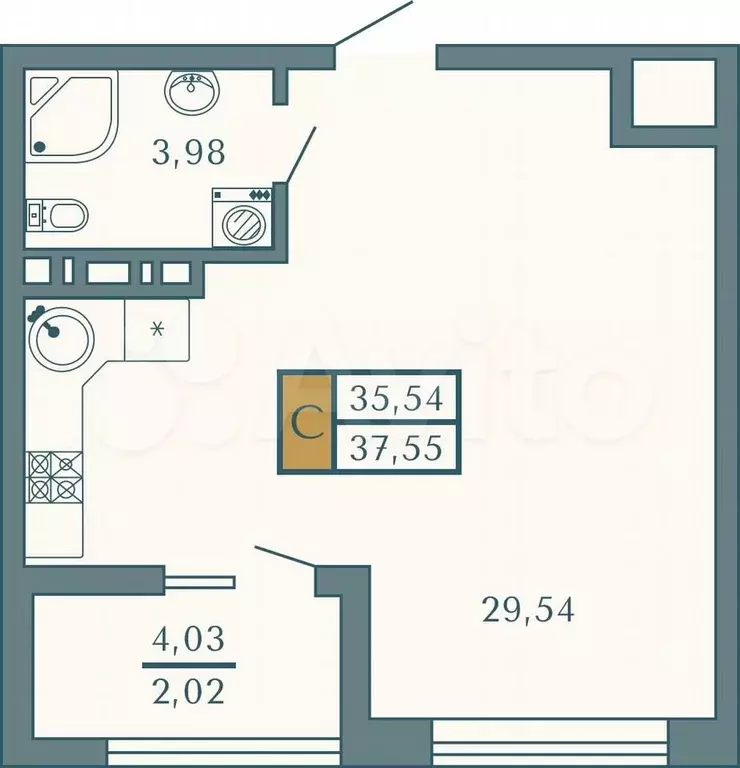 Квартира-студия, 37,6 м, 5/9 эт. - Фото 0