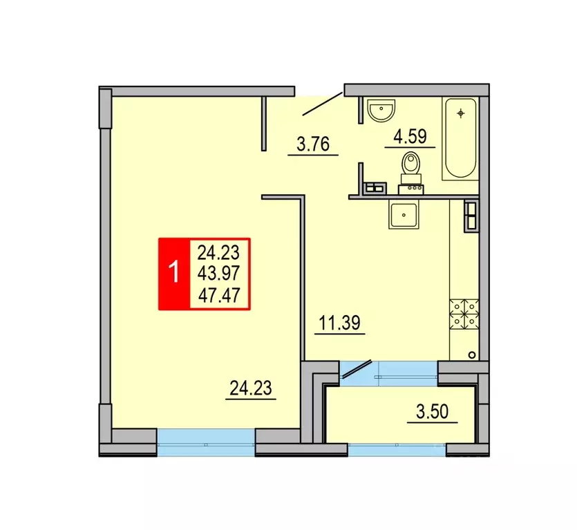 1-к кв. Тверская область, Тверь Петербургское ш. (47.47 м) - Фото 1