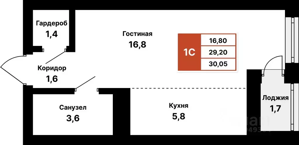 1-к кв. Башкортостан, Уфа ул. Природная, 28/1 (30.05 м) - Фото 0
