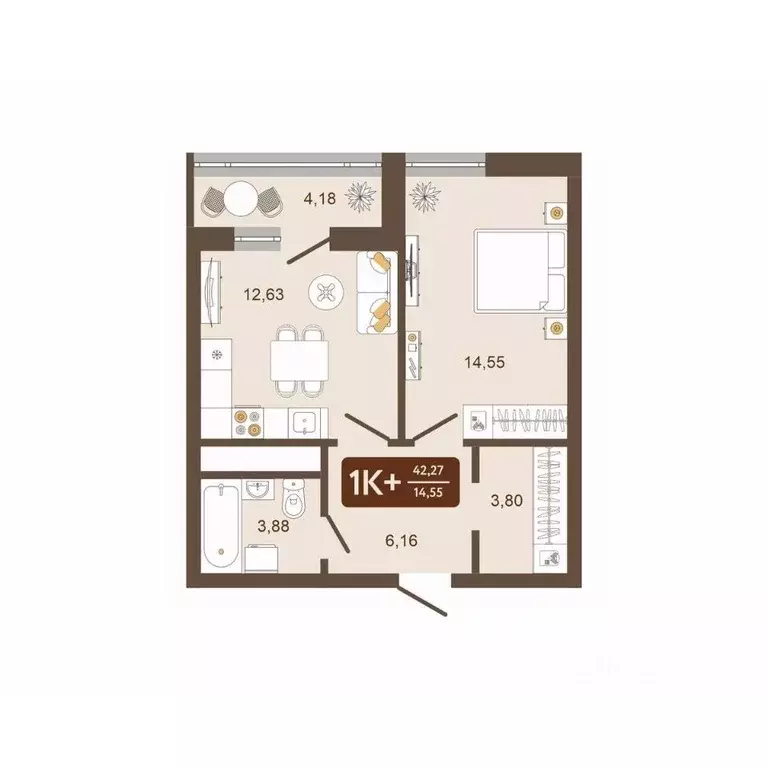 1-к кв. Кемеровская область, Новокузнецк Макеевская ул. (42.27 м) - Фото 0