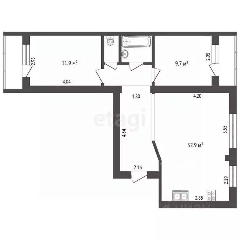 2-к кв. Белгородская область, Белгород Вокзальная ул., 19а (62.0 м) - Фото 1