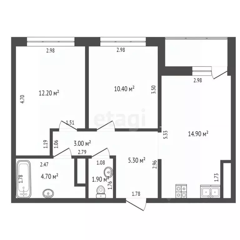 2-к кв. Ханты-Мансийский АО, Ханты-Мансийск Самаровская ул., 10 (52.4 ... - Фото 1