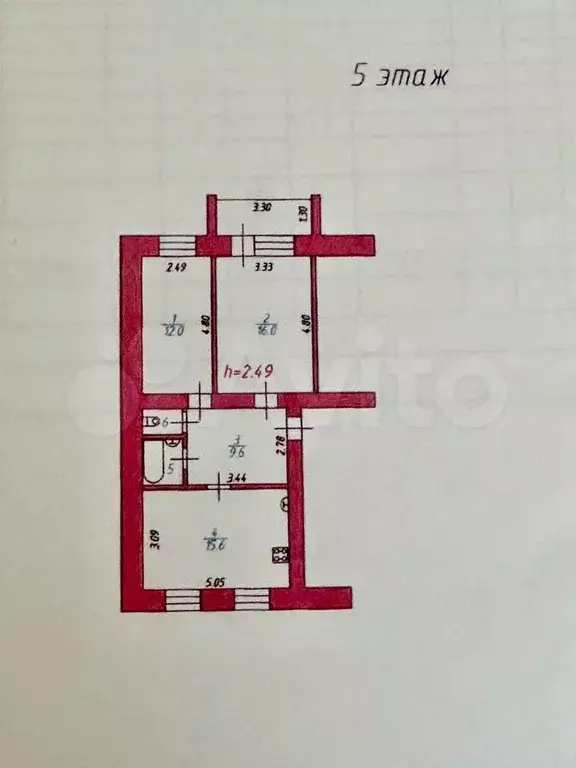 2-к. квартира, 57,1 м, 5/6 эт. - Фото 0