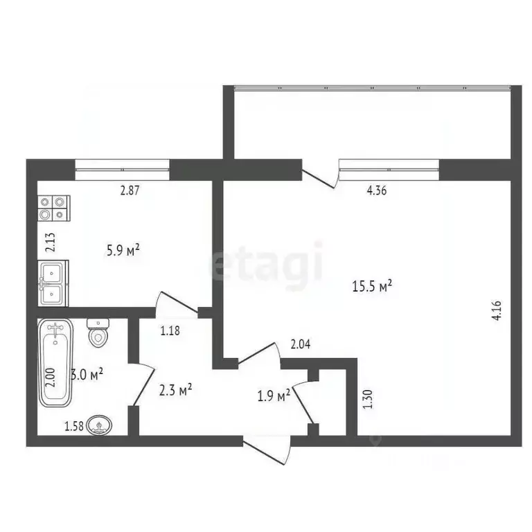 1-к кв. Кемеровская область, Кемерово Инициативная ул., 103А (29.2 м) - Фото 2