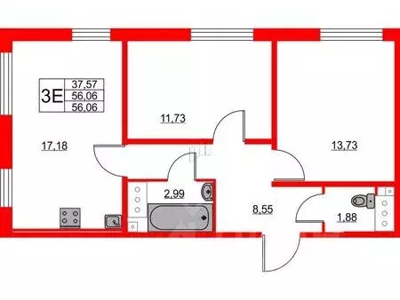 2-к кв. Санкт-Петербург ул. Маршала Казакова, 21к2 (56.1 м) - Фото 0