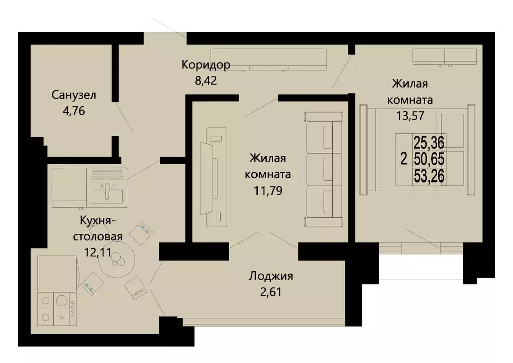 2-к кв. Калининградская область, Калининград ул. Героя России Виталия ... - Фото 0