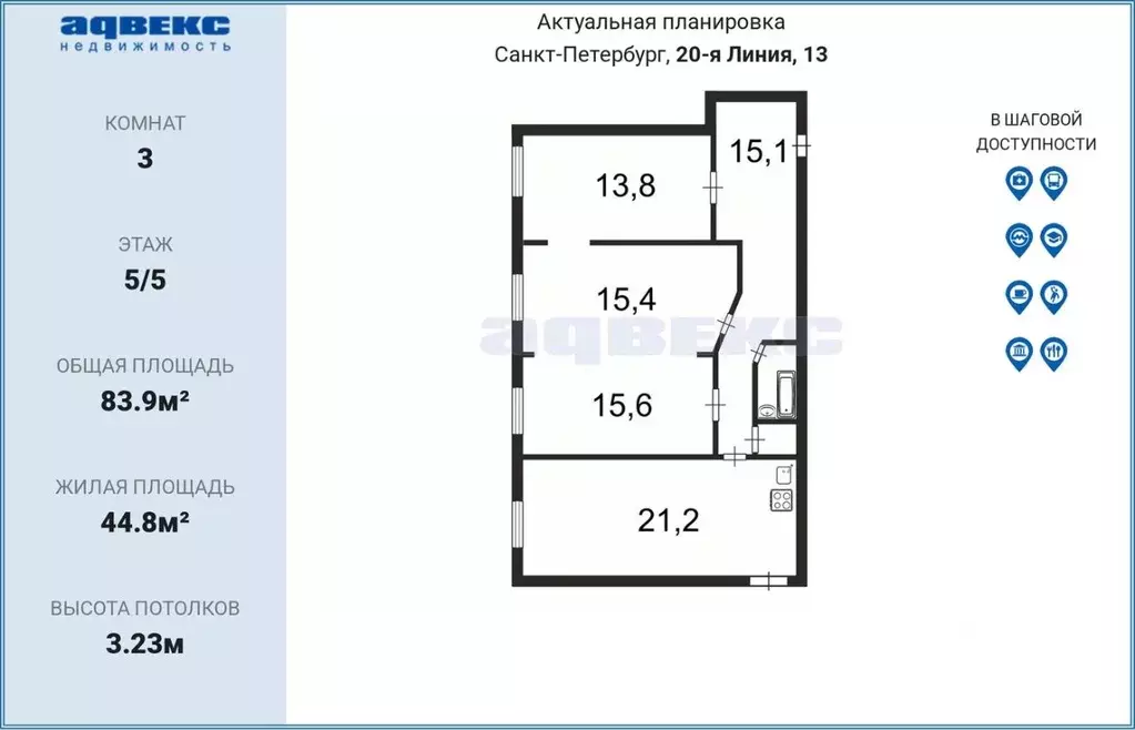3-к кв. Санкт-Петербург 20-я Васильевского острова линия, 13 (83.9 м) - Фото 1