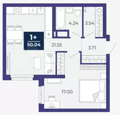1-к. квартира, 50 м, 1/16 эт. - Фото 1