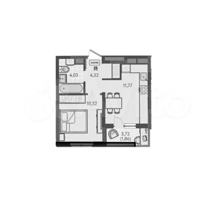1-к. квартира, 32,3 м, 3/9 эт. - Фото 0