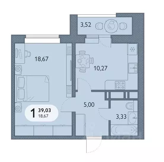 1-к кв. Брянская область, Брянск просп. Станке Димитрова, 67к7 (39.03 ... - Фото 1