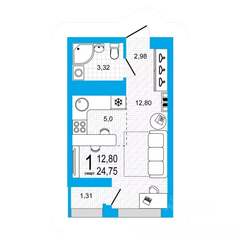 1-к кв. Башкортостан, Уфа ул. Акварельная, 4 (24.75 м) - Фото 1