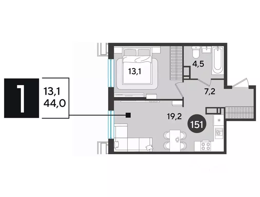 1-к кв. Краснодарский край, Краснодар Парк Победы мкр,  (44.0 м) - Фото 1