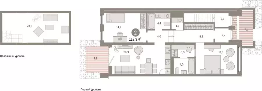 2-комнатная квартира: Тюмень, Мысовская улица, 26к1 (118.31 м) - Фото 0