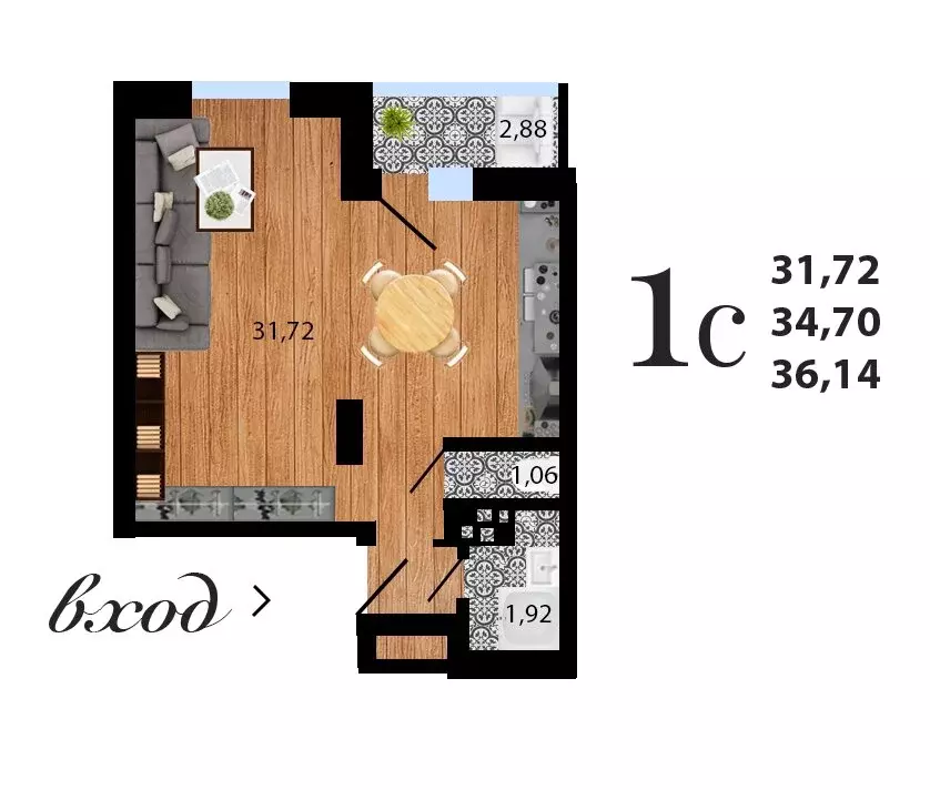 Квартира-студия: Воронеж, улица Антонова-Овсеенко, 35С (36.14 м) - Фото 1