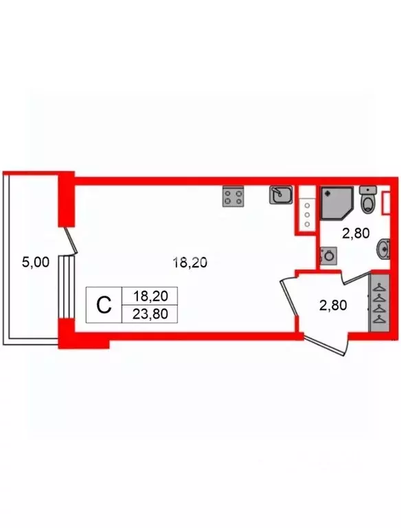 Студия Санкт-Петербург 1-й Предпортовый проезд, 13 (23.8 м) - Фото 2