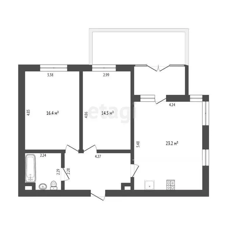 2-комнатная квартира: Тюмень, улица Федюнинского, 30к6 (68.1 м) - Фото 1