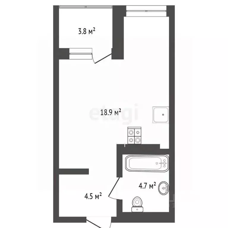 Студия Тюменская область, Тюмень ул. Монтажников, 59 (32.0 м) - Фото 2