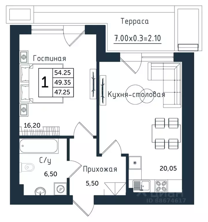 1-к кв. Калининградская область, Янтарный пгт ул. Советская (54.25 м) - Фото 1