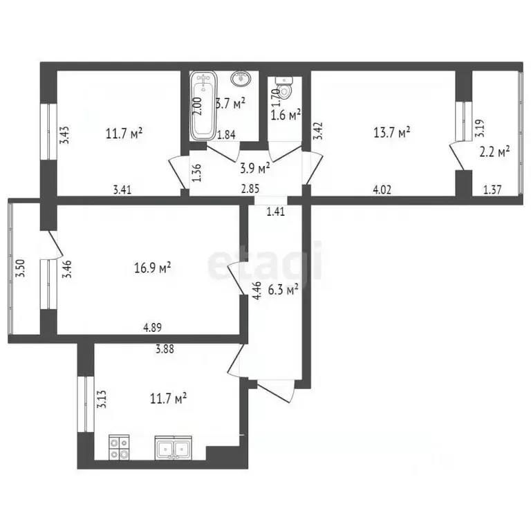3-к кв. Калининградская область, Калининград ул. Олега Кошевого, 26 ... - Фото 2