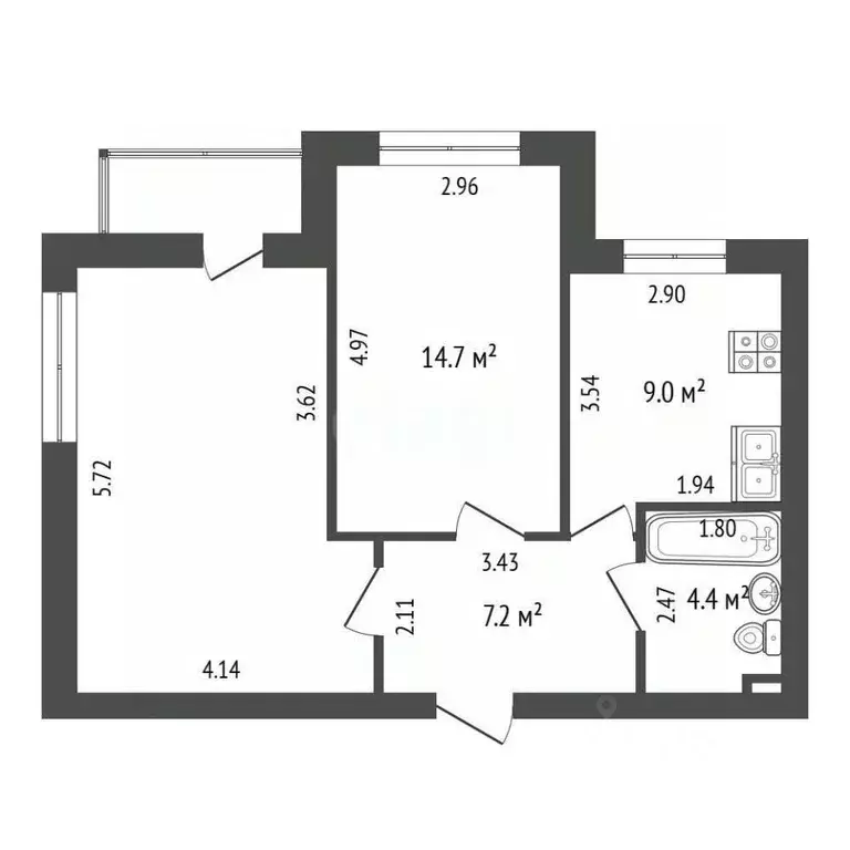 2-к кв. Кемеровская область, Кемерово ул. Ульяны Громовой, 7А (57.2 м) - Фото 1