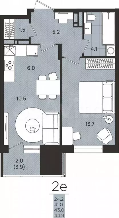 2-к. квартира, 43 м, 7/8 эт. - Фото 0
