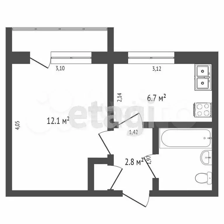 1-к. квартира, 24,1 м, 4/5 эт. - Фото 0