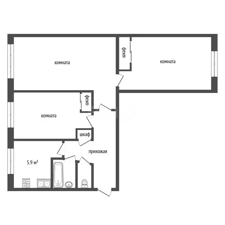 3-комнатная квартира: Чернушка, Коммунистическая улица, 37 (58.2 м) - Фото 0