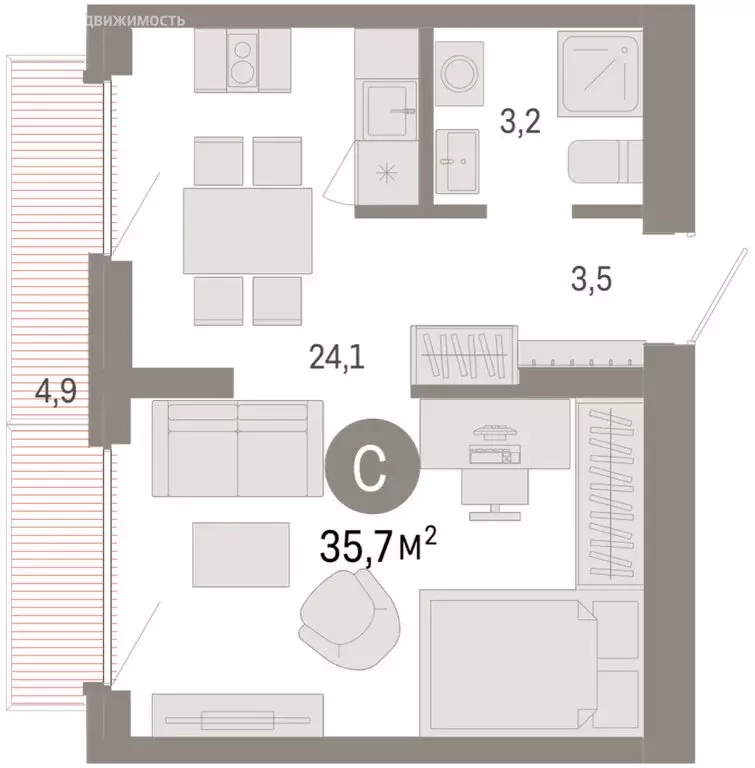 Квартира-студия: Екатеринбург, микрорайон Академический, 19-й квартал, ... - Фото 1