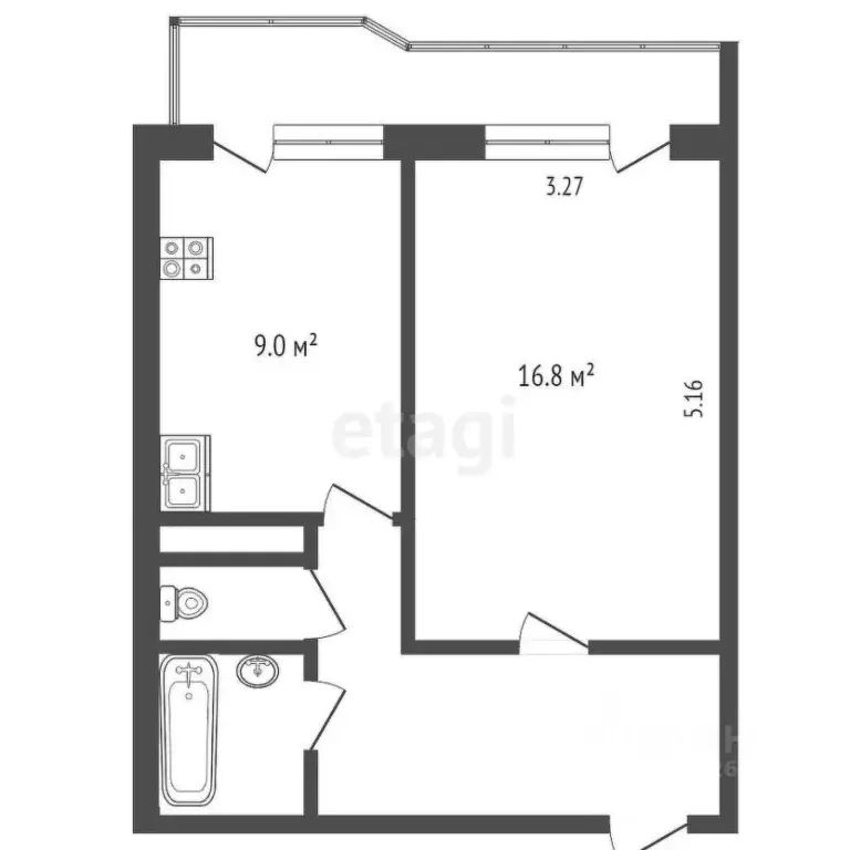1-к кв. Ханты-Мансийский АО, Сургут Югорская ул., 5/2 (39.0 м) - Фото 1