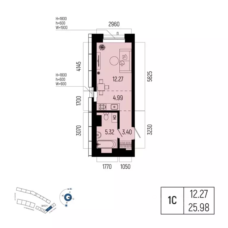 1-к кв. Башкортостан, Уфа Глумилино-1 мкр, Новатор жилой комплекс ... - Фото 1