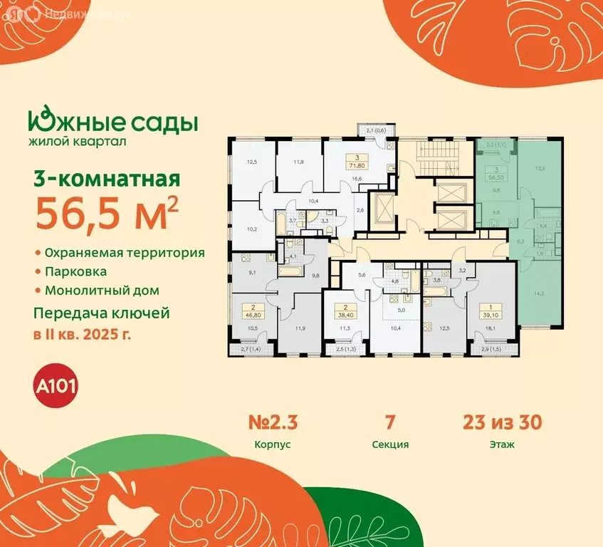 3-комнатная квартира: Москва, жилой комплекс Южные Сады (56.5 м) - Фото 1