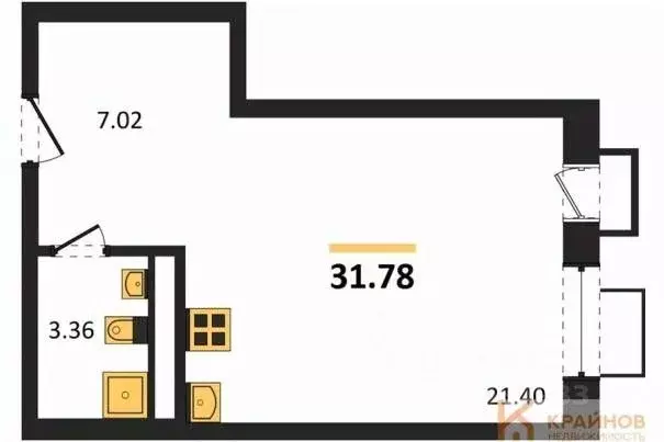 Студия Воронежская область, Воронеж наб. Чуева, 7 (31.78 м) - Фото 0