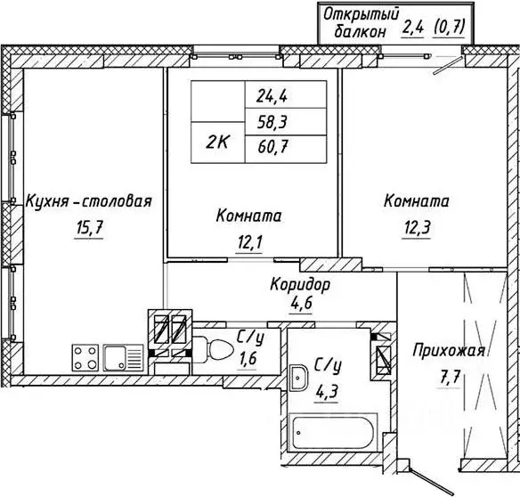 2-к кв. Новосибирская область, Новосибирск Тульская ул., 74 (60.0 м) - Фото 1